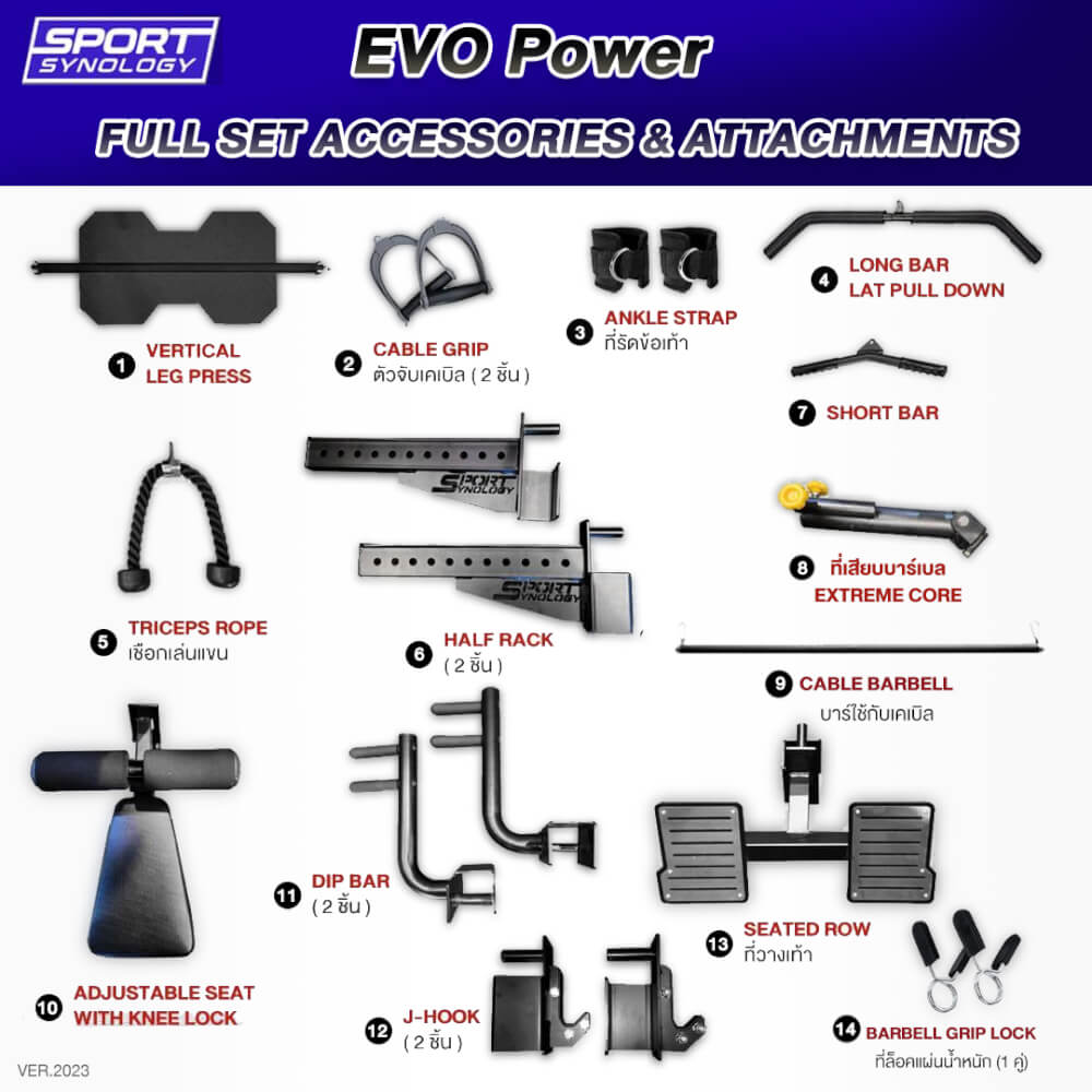 เครื่องสมิทแมชชีน SPORTSYNOLOGY EVO POWER เกรดฟิตเนส รองรับการใช้งานหนัก พินโหลดสองแถวรวม 150 กก. (เครื่องเปล่า)